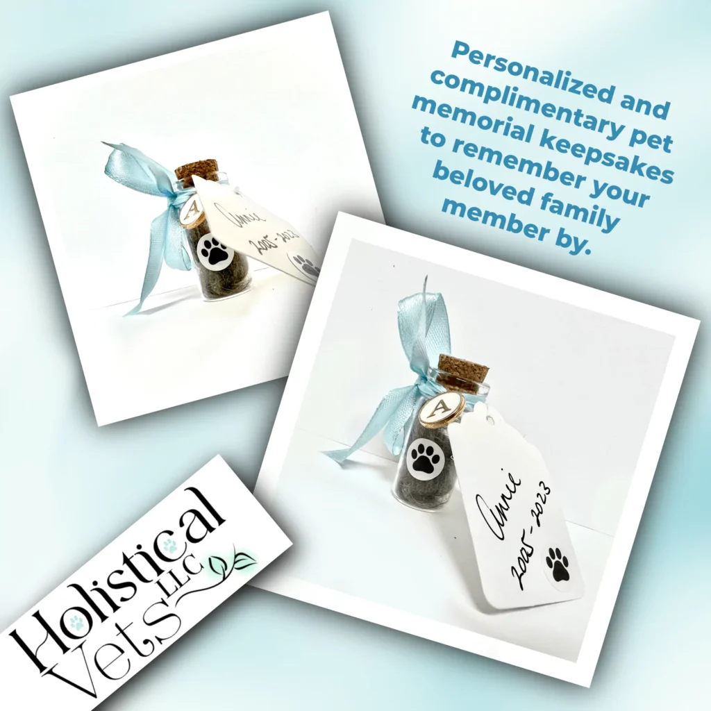 Example of a memorial vial which contains the fur of a pet that has passed. A memorial vial is included in HolisticalVets' in-home pet euthanasia services in Camden County, New Jersey.