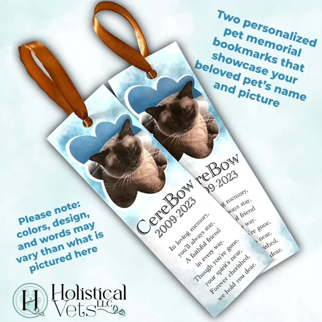 Examples of personalized bookmarks, which are included in HolisticalVets' in-home pet euthanasia services in Camden County, New Jersey